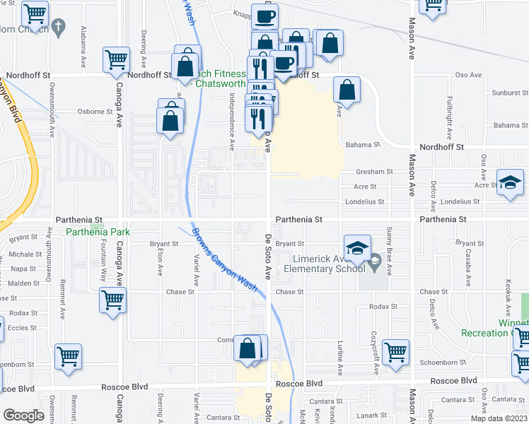 map of restaurants, bars, coffee shops, grocery stores, and more near in Los Angeles