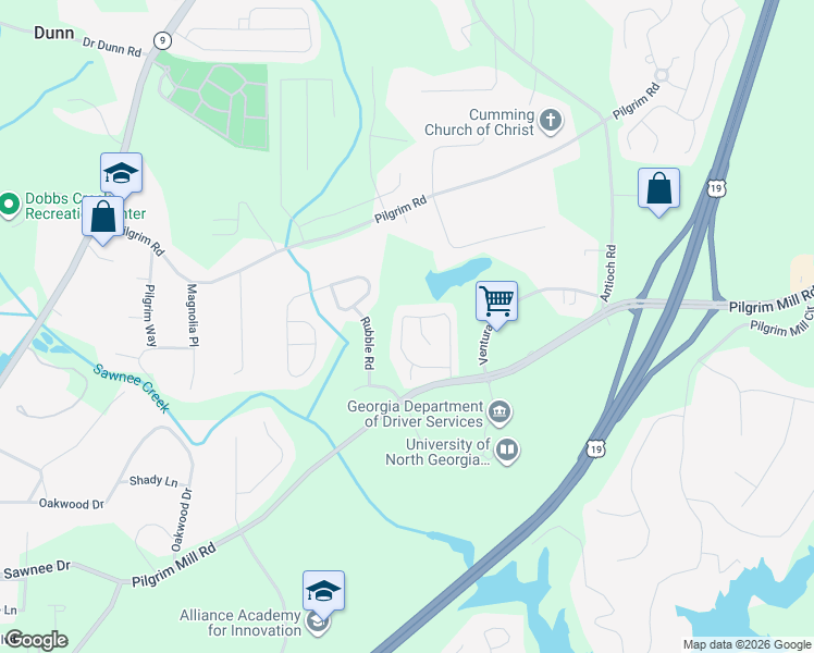 map of restaurants, bars, coffee shops, grocery stores, and more near 1609 Indian Way in Cumming