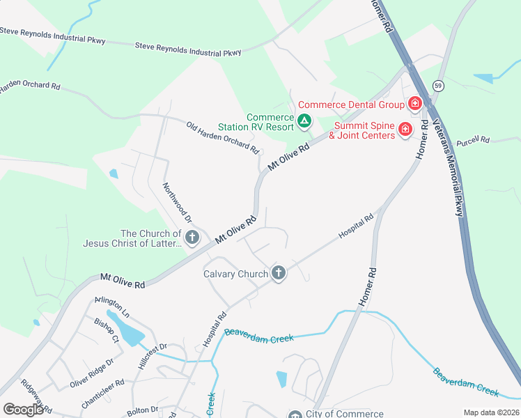 map of restaurants, bars, coffee shops, grocery stores, and more near 5115 Mount Olive Road in Commerce