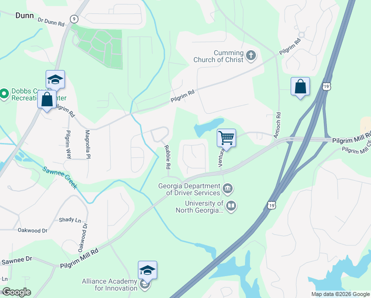 map of restaurants, bars, coffee shops, grocery stores, and more near 1609 Indian Way in Cumming