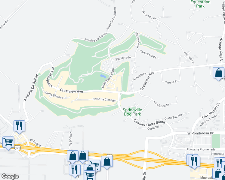 map of restaurants, bars, coffee shops, grocery stores, and more near 1166 Corte Riviera in Camarillo