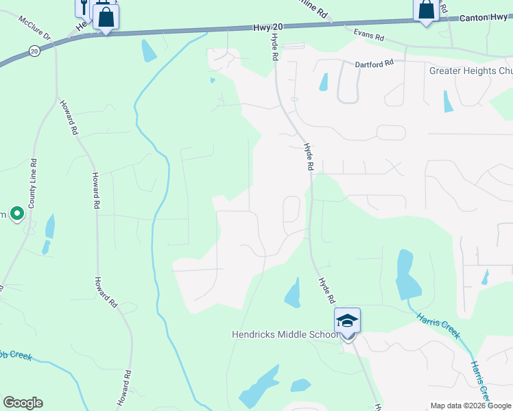 map of restaurants, bars, coffee shops, grocery stores, and more near 4910 Hyde Court in Cumming