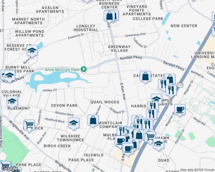 map of restaurants, bars, coffee shops, grocery stores, and more near 544 Mill Creek Court in Wilmington