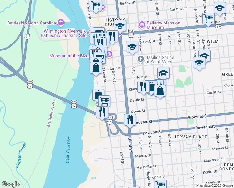 map of restaurants, bars, coffee shops, grocery stores, and more near 515 South 2nd Street in Wilmington