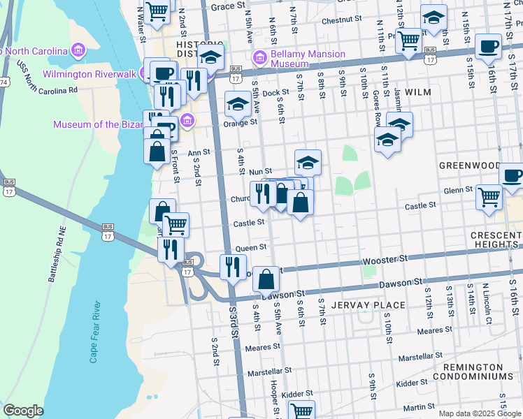map of restaurants, bars, coffee shops, grocery stores, and more near 516 South 5th Ave in Wilmington
