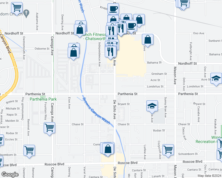 map of restaurants, bars, coffee shops, grocery stores, and more near in Los Angeles