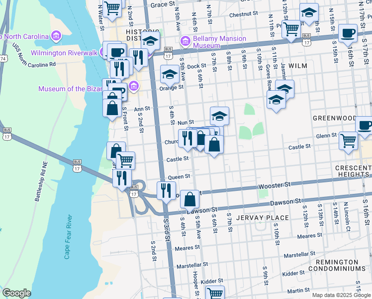 map of restaurants, bars, coffee shops, grocery stores, and more near 516 South 5th Ave in Wilmington