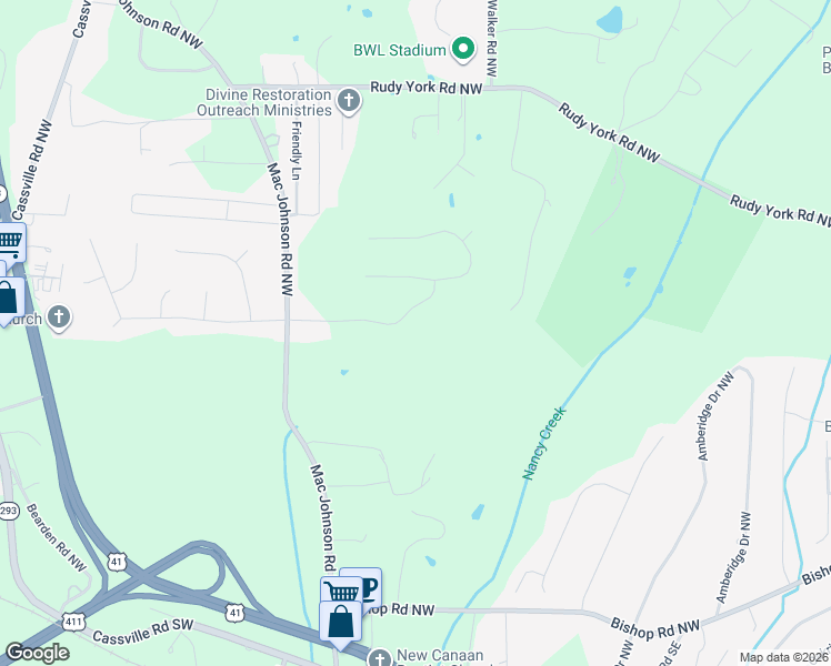 map of restaurants, bars, coffee shops, grocery stores, and more near 28 River Birch Road in Cartersville