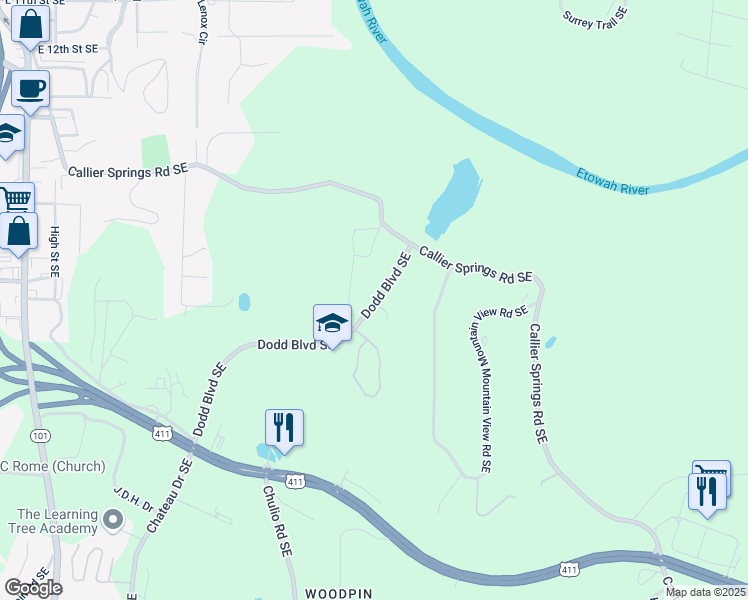 map of restaurants, bars, coffee shops, grocery stores, and more near 83 Dodd Boulevard Southeast in Rome