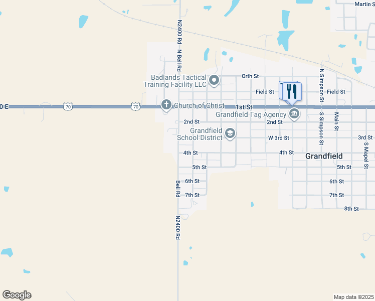 map of restaurants, bars, coffee shops, grocery stores, and more near 1017 4th Street in Grandfield