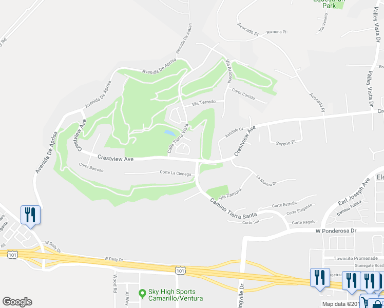 map of restaurants, bars, coffee shops, grocery stores, and more near 1150 Corte Riviera in Camarillo