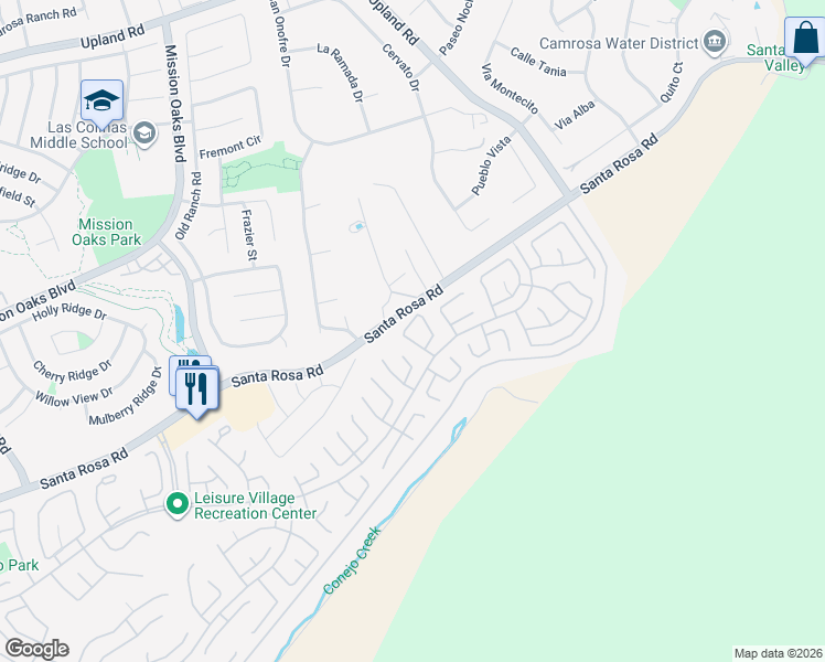 map of restaurants, bars, coffee shops, grocery stores, and more near 37119 Village 37 in Camarillo