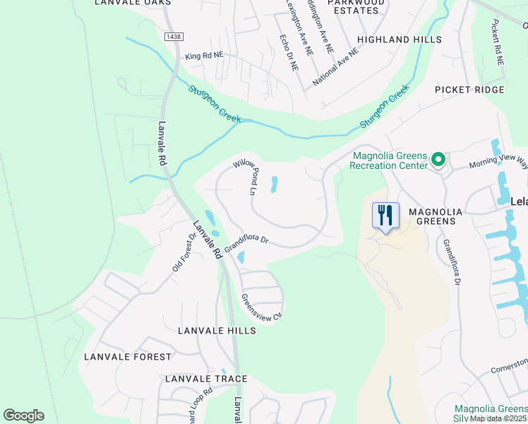 map of restaurants, bars, coffee shops, grocery stores, and more near 1133 Willow Pond Ln in Leland