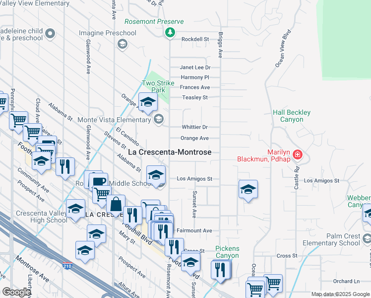 map of restaurants, bars, coffee shops, grocery stores, and more near 2521 Laughlin Avenue in La Crescenta-Montrose
