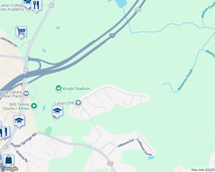 map of restaurants, bars, coffee shops, grocery stores, and more near 4009 Amberleigh Trace in Gainesville