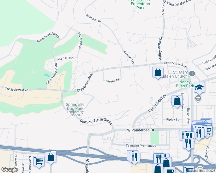map of restaurants, bars, coffee shops, grocery stores, and more near 468 Sereno Place in Camarillo