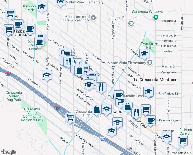 map of restaurants, bars, coffee shops, grocery stores, and more near 4547 Orin Avenue in La Crescenta-Montrose