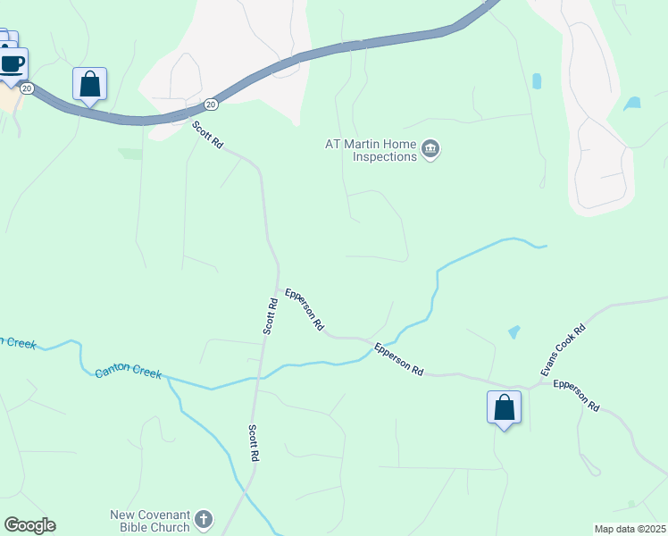 map of restaurants, bars, coffee shops, grocery stores, and more near 345 Evie Lane in Canton