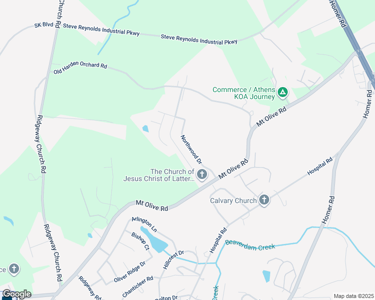 map of restaurants, bars, coffee shops, grocery stores, and more near 211 Northwood Drive in Commerce