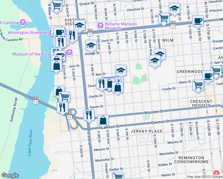 map of restaurants, bars, coffee shops, grocery stores, and more near 514 South 6th Street in Wilmington
