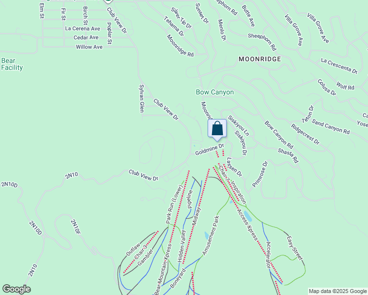 map of restaurants, bars, coffee shops, grocery stores, and more near 1288 Club View Drive in Big Bear Lake