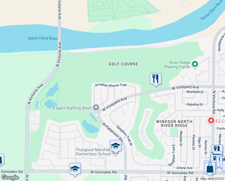 map of restaurants, bars, coffee shops, grocery stores, and more near 2361 Diamond Head Way in Oxnard