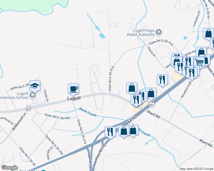 map of restaurants, bars, coffee shops, grocery stores, and more near 882A Ridgeway Road in Lugoff