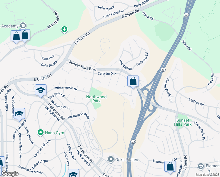 map of restaurants, bars, coffee shops, grocery stores, and more near 3663 Corte De Los Reyes in Thousand Oaks