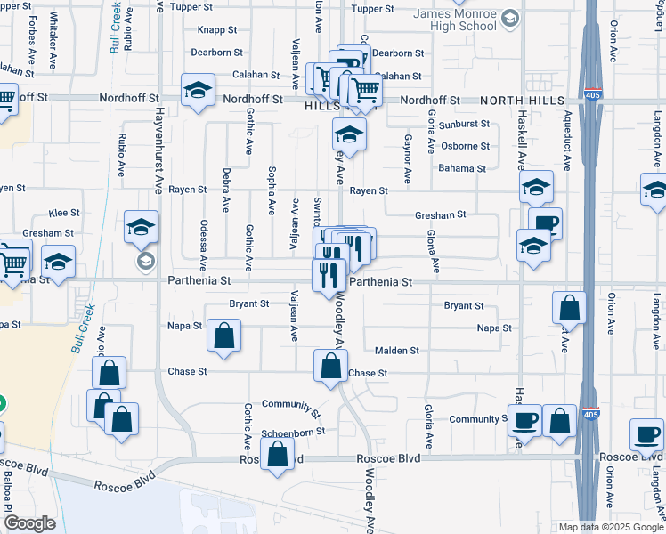 map of restaurants, bars, coffee shops, grocery stores, and more near in Los Angeles