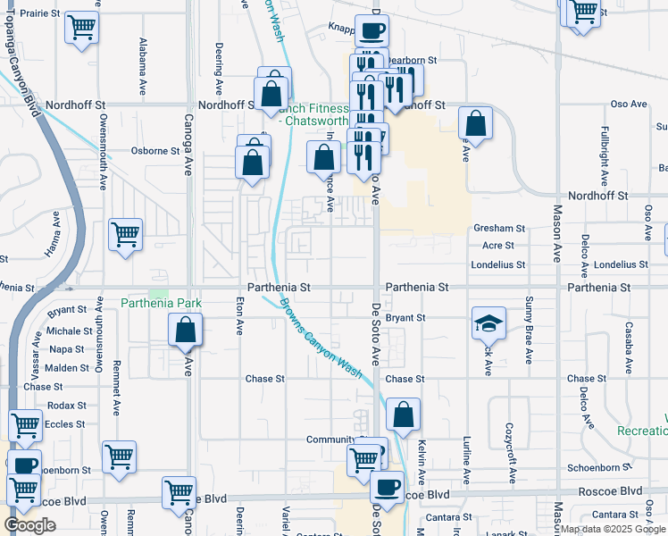 map of restaurants, bars, coffee shops, grocery stores, and more near in Los Angeles