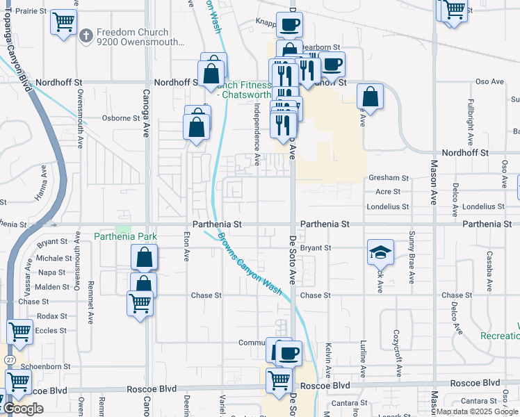 map of restaurants, bars, coffee shops, grocery stores, and more near in Los Angeles