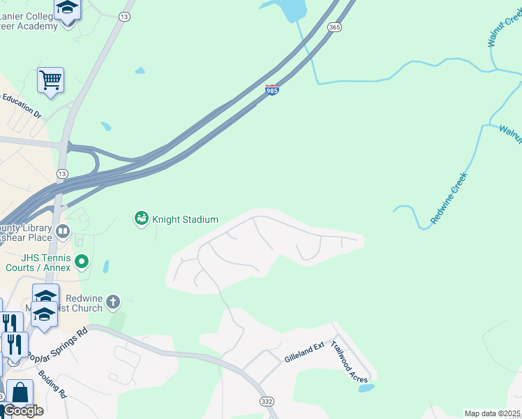 map of restaurants, bars, coffee shops, grocery stores, and more near 4009 Amberleigh Trace in Gainesville