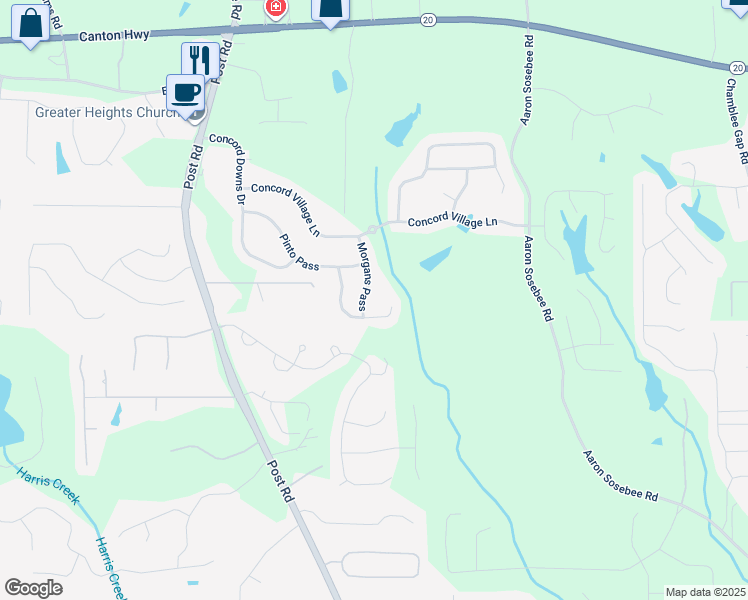 map of restaurants, bars, coffee shops, grocery stores, and more near 5365 Prancing Pass in Cumming