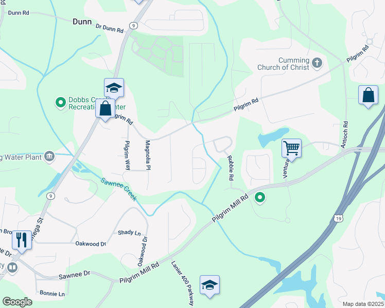 map of restaurants, bars, coffee shops, grocery stores, and more near 1577 Brookmere Way in Cumming