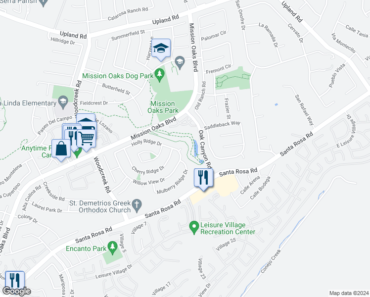 map of restaurants, bars, coffee shops, grocery stores, and more near 1149 Beechview Circle in Camarillo