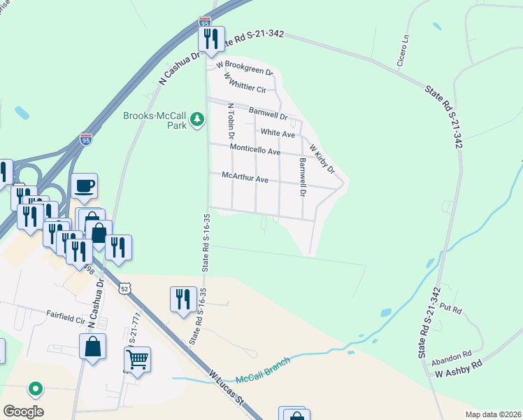 map of restaurants, bars, coffee shops, grocery stores, and more near 1900 New Hope Drive in Florence
