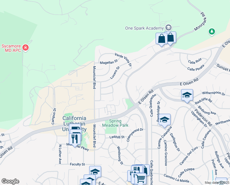 map of restaurants, bars, coffee shops, grocery stores, and more near 3587 Cambria Court in Thousand Oaks