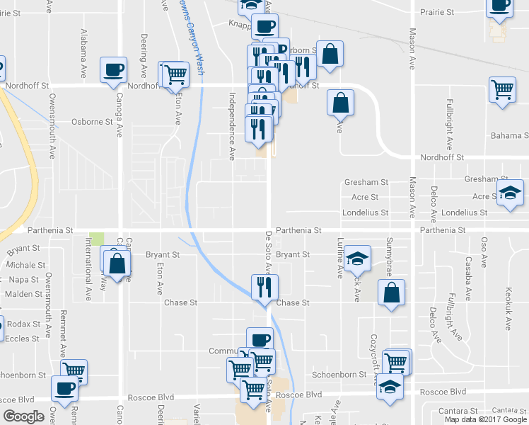 map of restaurants, bars, coffee shops, grocery stores, and more near in Los Angeles