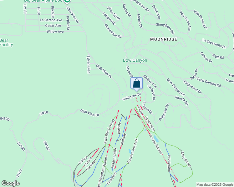map of restaurants, bars, coffee shops, grocery stores, and more near 1274 Club View Drive in Big Bear Lake