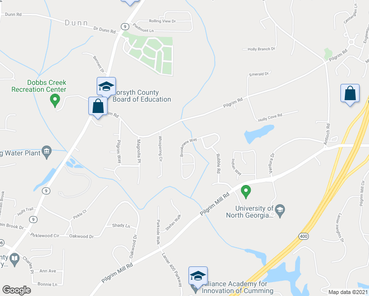 map of restaurants, bars, coffee shops, grocery stores, and more near 1643 Brookmere Way in Cumming