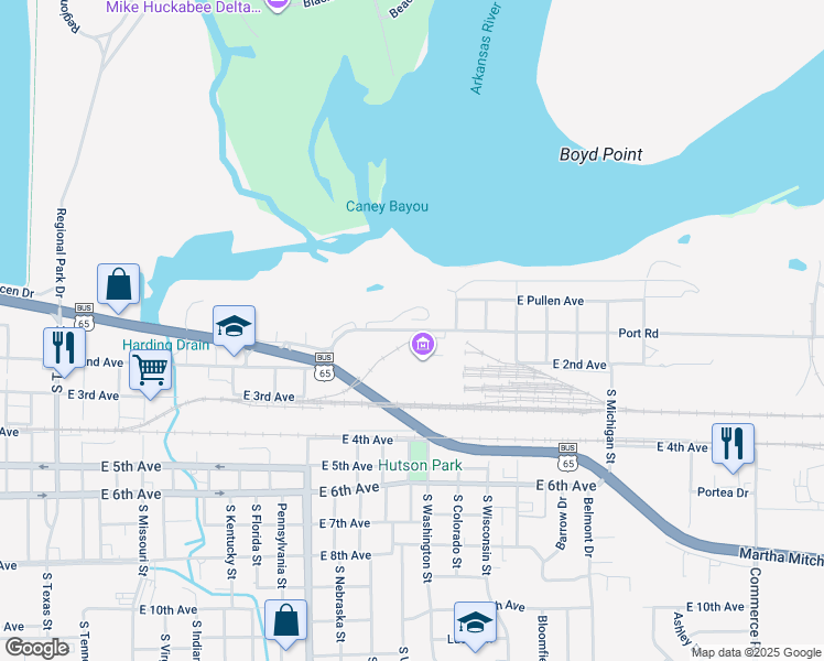map of restaurants, bars, coffee shops, grocery stores, and more near 1700 Port Road in Pine Bluff