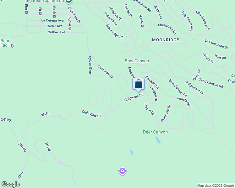 map of restaurants, bars, coffee shops, grocery stores, and more near 1274 Club View Drive in Big Bear Lake