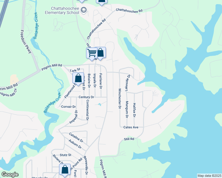 map of restaurants, bars, coffee shops, grocery stores, and more near 2840 Capri Drive in Cumming