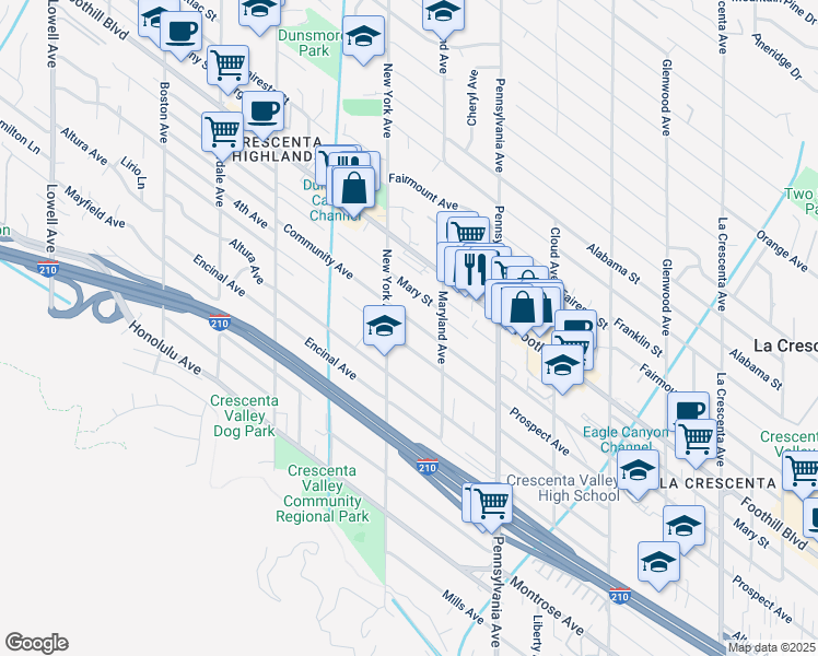 map of restaurants, bars, coffee shops, grocery stores, and more near 3344 Prospect Avenue in Glendale