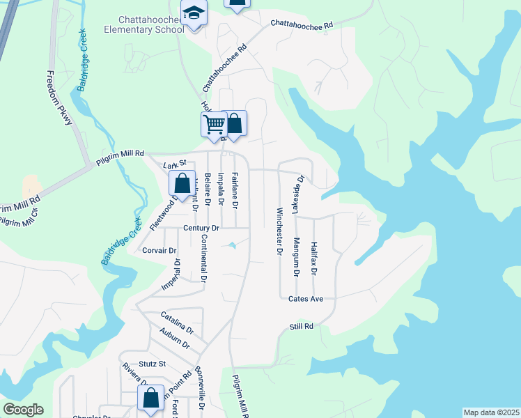 map of restaurants, bars, coffee shops, grocery stores, and more near 2840 Capri Drive in Cumming