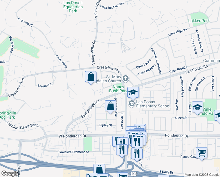 map of restaurants, bars, coffee shops, grocery stores, and more near 61 Paseo Esplendido in Camarillo