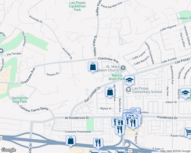 map of restaurants, bars, coffee shops, grocery stores, and more near 120 Calle Vista in Camarillo