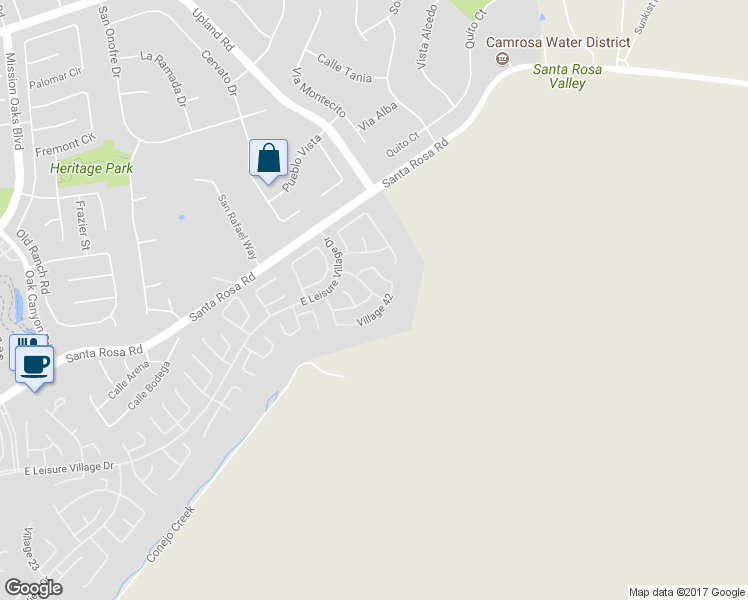 map of restaurants, bars, coffee shops, grocery stores, and more near 42224 Village 42 in Camarillo
