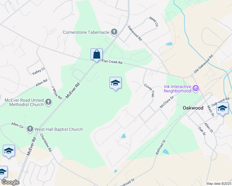 map of restaurants, bars, coffee shops, grocery stores, and more near in Oakwood