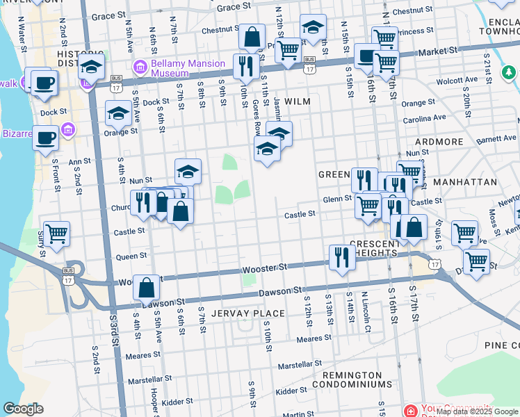 map of restaurants, bars, coffee shops, grocery stores, and more near 515 South 10th Street in Wilmington